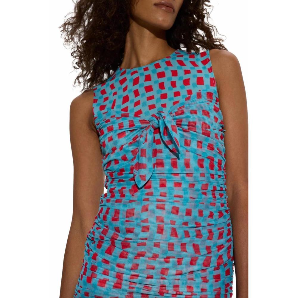 NEW SIMON MILLER sonora mesh mini dress in panama blue/cherry red - Picture 4 of 4